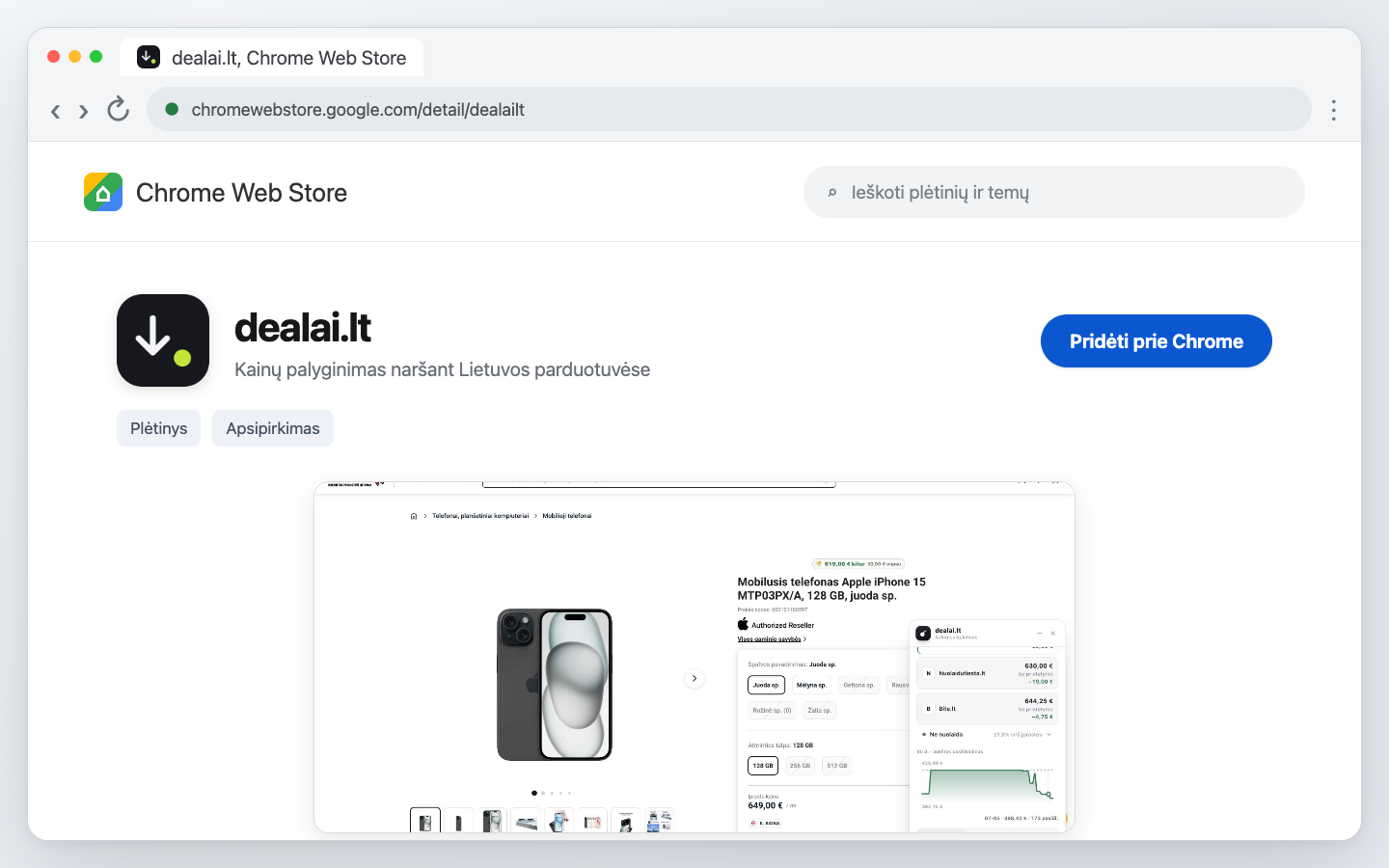dealai.lt Chrome Web Store parduotuvėje