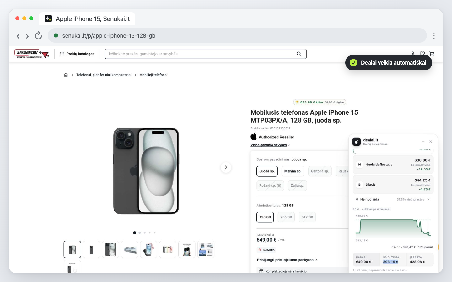 dealai valdiklis prekės puslapyje